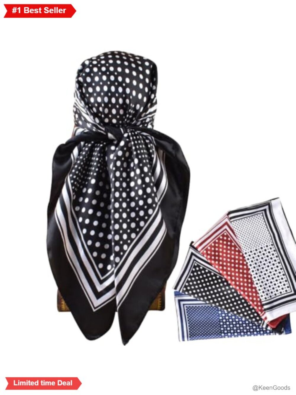 Satin Square Scarves 35x35 Polka Dot Bandana Hair Wrap Multi-Use Set